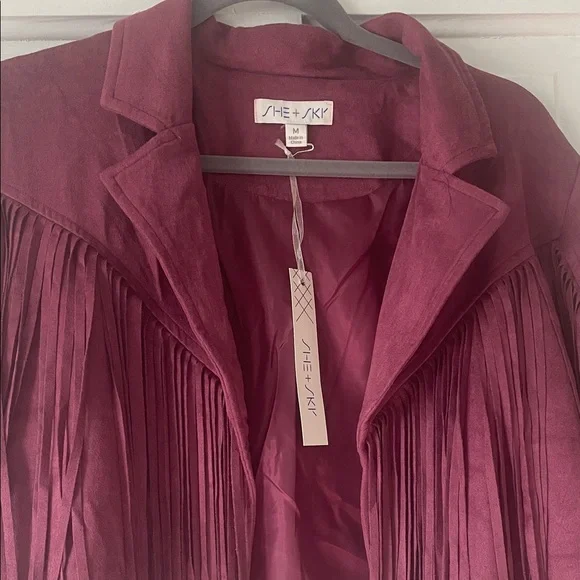 She + Sky Deep Red Fringe Blazer - Picture 2 of 6